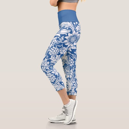 Sunflower Grapes Blue Pattern Capri Leggings