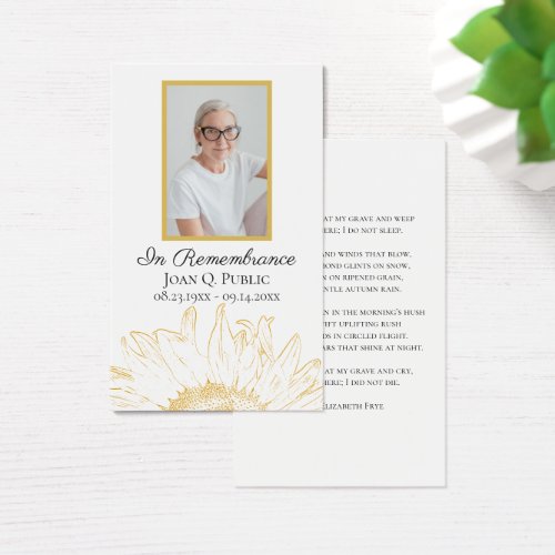 Sunflower Graphic Funeral Memorial Prayer Card