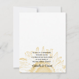 Sunflower Graphic Wedding Charity Favor Card