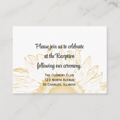 Sunflower Graphic Wedding Reception Card Business Cards