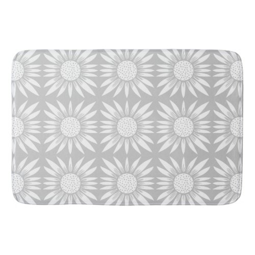 Sunflower Gray White Floral Tile Pattern Bath Mat