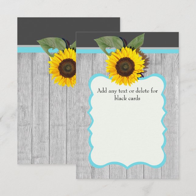 Sunflower Gray wood teal blue Rustic Wedding Invitation (Front/Back)