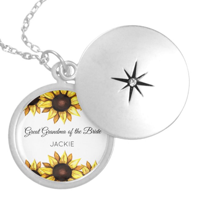 Sunflower Great Grandma of the Bride Wedding Locket Necklace (Front)