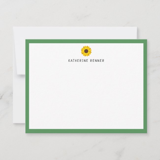 Sunflower Green Border Personalized Thank You Card
