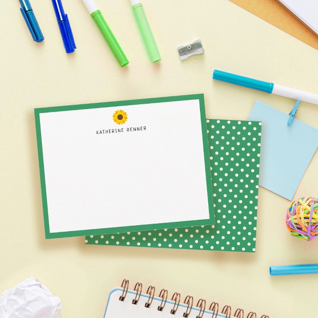 Sunflower Green Border Personalized Thank You Card (Creator Uploaded)