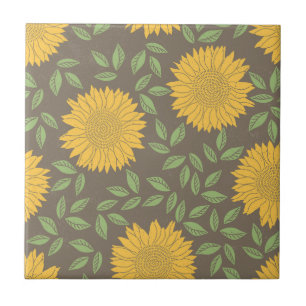 Sunflower Green Leaves Pretty Flowers Natural Ceramic Tile