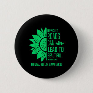 Sunflower Green Ribbon Mental Health Awareness Button