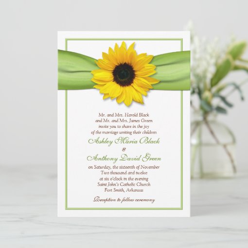 Sunflower Green Ribbon Wedding Invitation | Zazzle