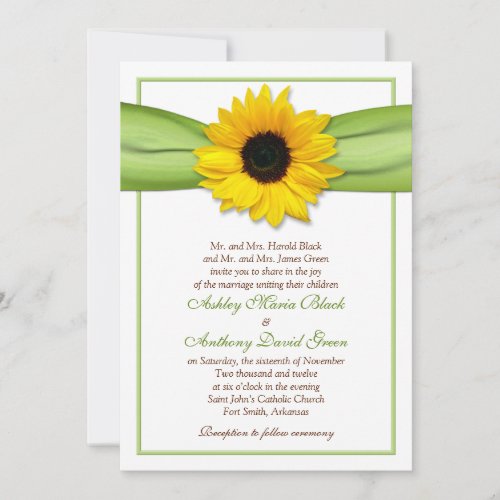 Sunflower Green Ribbon Wedding Invitation