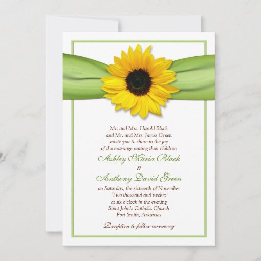 Sunflower Green Ribbon Wedding Invitation | Zazzle