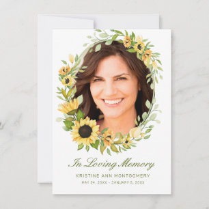 Sunflower Green Script Cross  Photo Funeral Thank You Card
