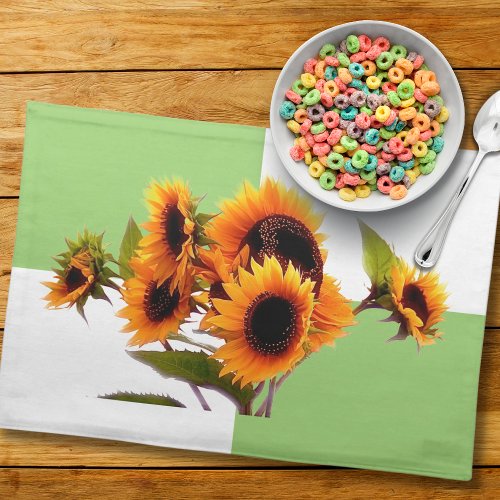 Sunflower  Green  White  Cloth Placemat