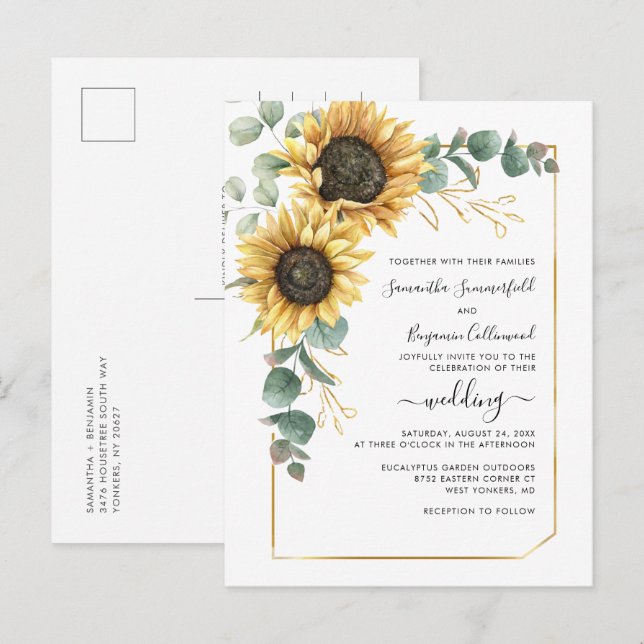 Sunflower Greenery Botanical Geometric Invitation Postcard (Front/Back)