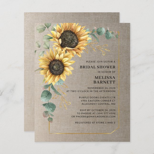Sunflower Greenery Bridal Shower Invitation (Front/Back)