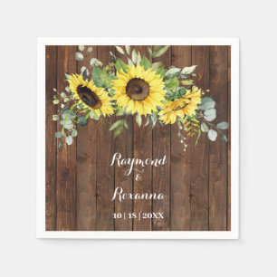 Sunflower Greenery Bridal Shower Wedding Reception Napkins