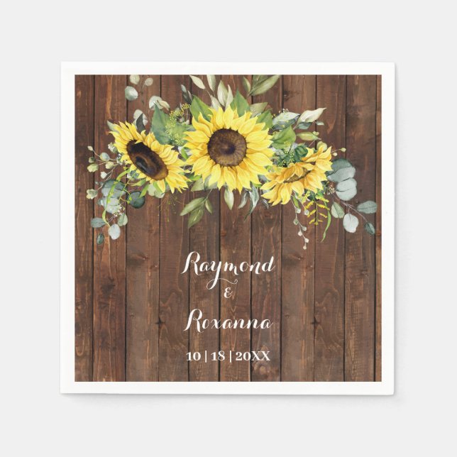 Sunflower Greenery Bridal Shower Wedding Reception Napkins (Front)