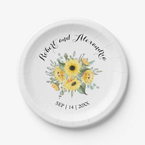 Sunflower Greenery Bridal Shower Wedding Reception Paper Plates