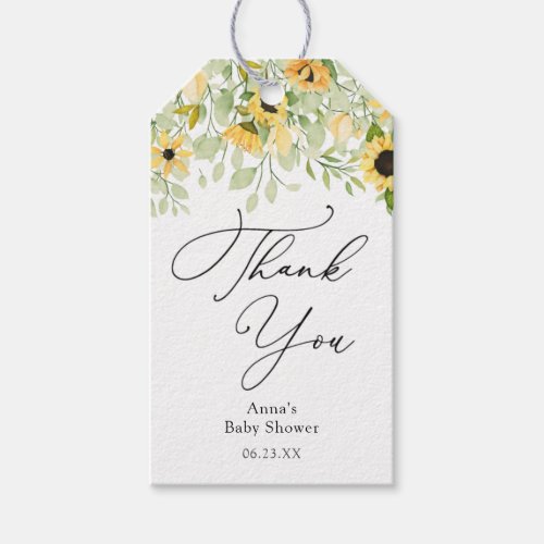 Sunflower Greenery Cascade Baby Shower Gift Tags