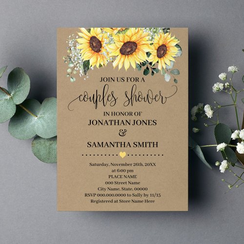 Sunflower Greenery Couples Shower Rustic Wedding Invitation