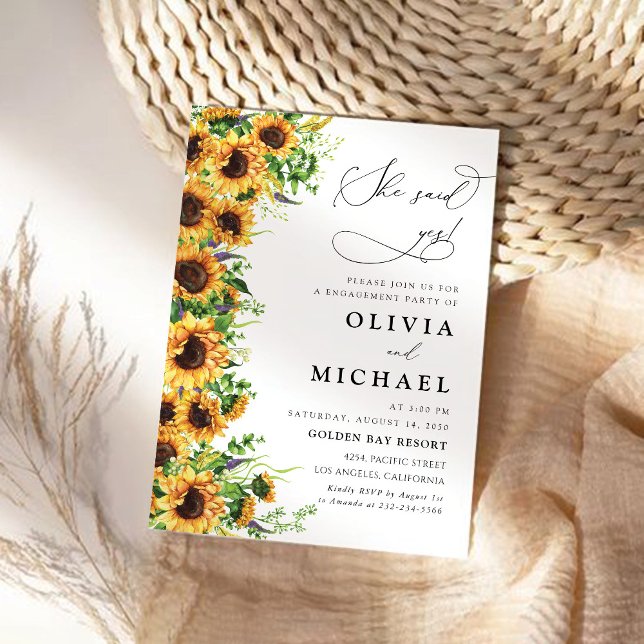 Sunflower Greenery Engagement Party Invitation (Creator Uploaded)