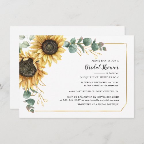 Sunflower Greenery Eucalyptus Floral Bridal Shower Invitation