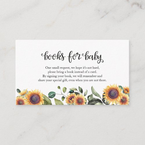 Sunflower Greenery Fall Baby Shower Books For Baby Enclosure Card