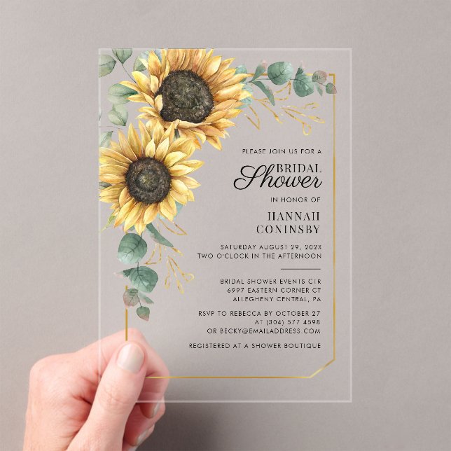 Sunflower Greenery Floral Bridal Shower Acrylic Invitations (Insitu (Handheld))