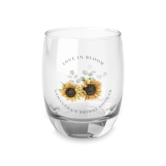 Sunflower Greenery Floral Bridal Shower Stemless Wine Glass (Bridal Shower Sunflower Eucalyptus Wine Glass )