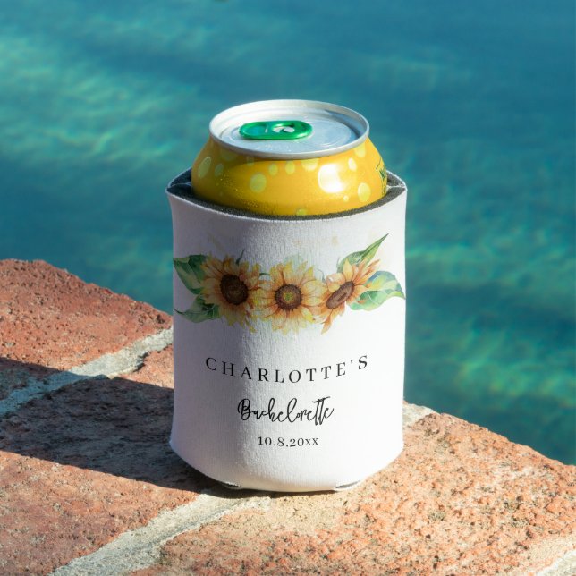Sunflower Greenery Floral Custom Bachelorette Can Cooler (In Situ Pool)