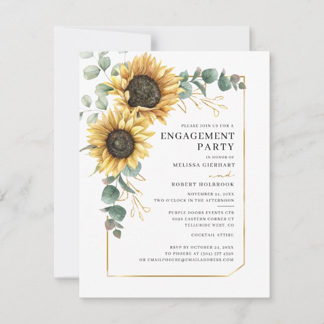 Sunflower Greenery Floral Engagement Party Invitation (Front)
