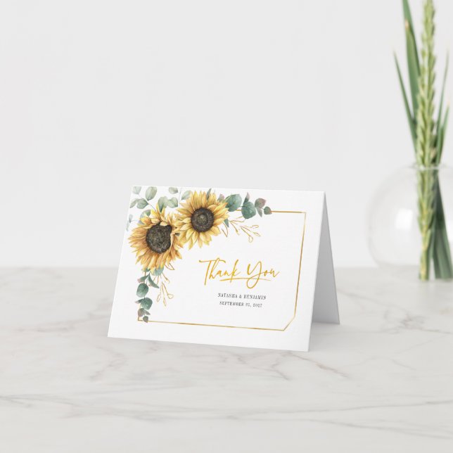 Sunflower Greenery Floral Wedding Thank You (Front)