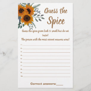 Sunflower Greenery Guess the Spice Game Card Flyer
