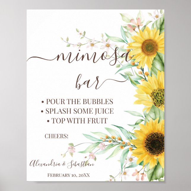 Sunflower Greenery Mimosa Bar Bridal Shower Sign (Front)