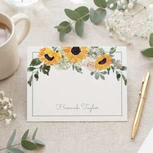 Sunflower Greenery Personalized Name Note Card