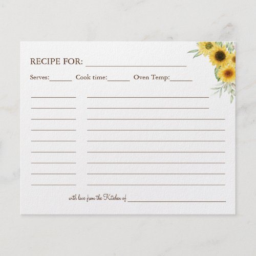 Sunflower greenery Recipe card Flyer