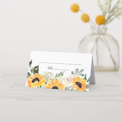 Sunflower Greenery Rustic Wedding Place Card