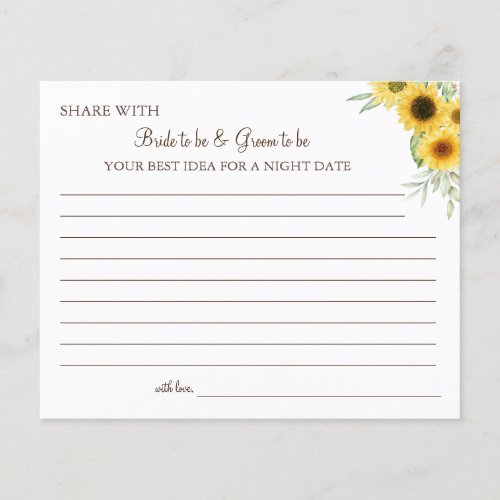 Sunflower greenery share a date night idea card flyer