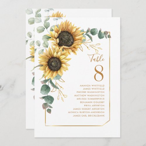 Sunflower Greenery Table Number Wedding Seating
