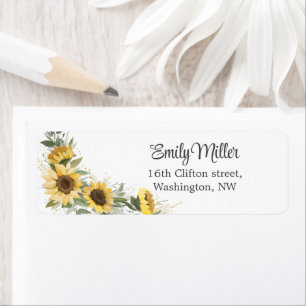 Sunflower Greenery Watercolor Address Label
