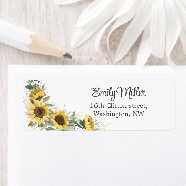 Sunflower Greenery Watercolor Address Label (Insitu)