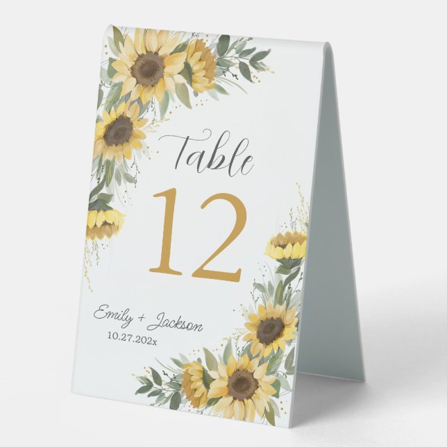 Sunflower Greenery Watercolor Table Tent (Front)