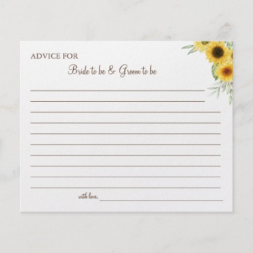 Sunflower Greenery Wedding Advice card shower Flyer