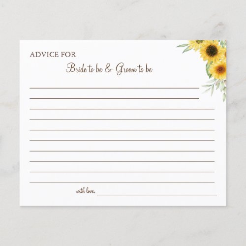 Sunflower Greenery Wedding Advice card shower Flyer