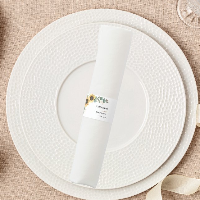 Sunflower Greenery Wedding Floral Napkin Bands (Sunflower Eucalyptus Greenery Floral Wedding Napkin Band)