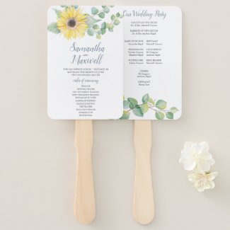 Sunflower Greenery Wedding Program Fan