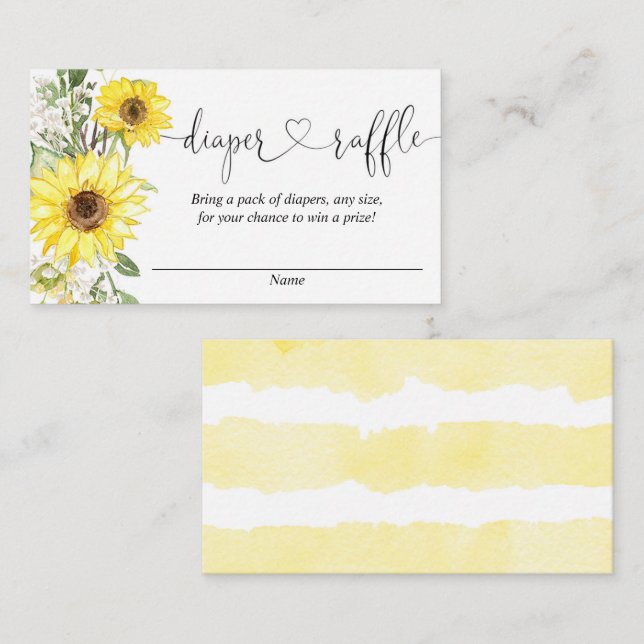 Sunflower greenery white yellow diaper raffle card (Front/Back)