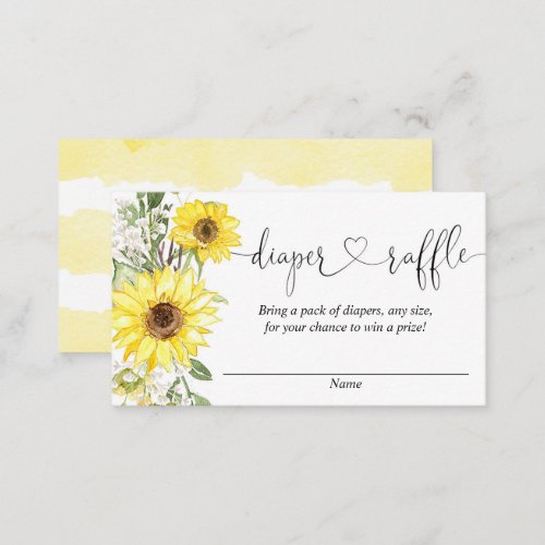 Sunflower greenery white yellow diaper raffle card