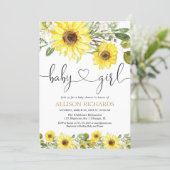 Sunflower greenery white yellow girl baby shower invitation (Standing Front)