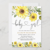 Sunflower greenery white yellow girl baby shower invitation (Front)