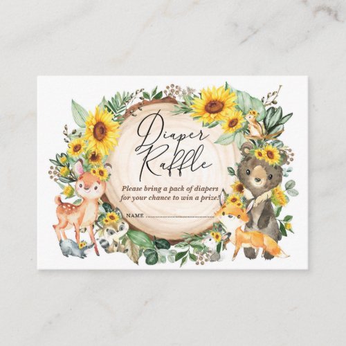 Sunflower Greenery Woodland Animals Diaper Raffle Enclosure Card